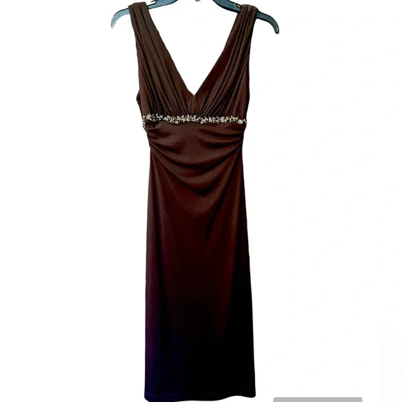 David Meister | Dresses | David Meister Formal Wedding Guest Dress  Chocolate Brown Sz 4 Beaded V Neck | Poshmark